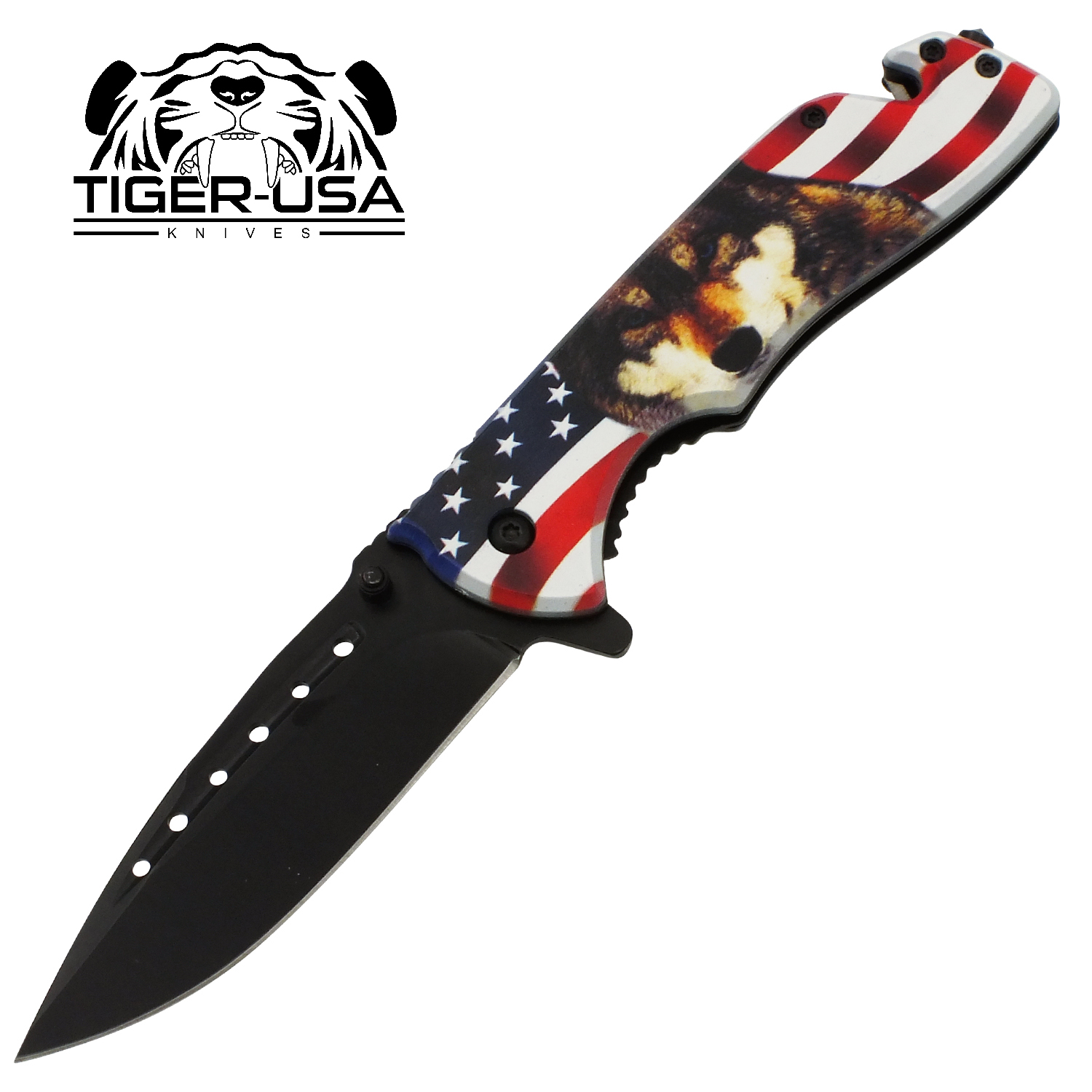 American Pride Wolf and Flag Spring Assisted Folding Knife
